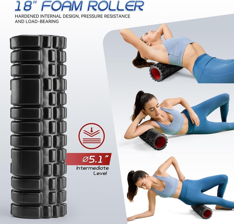 Krightlink Foam Roller High Density Foam Roller Set for Deep Tissue Muscle Massage, 18" Trigger Point Fitness Exercise Massage Roller, Self-Myofascial Release for Whole Body (Black-18(2 in 1)) - Image 2